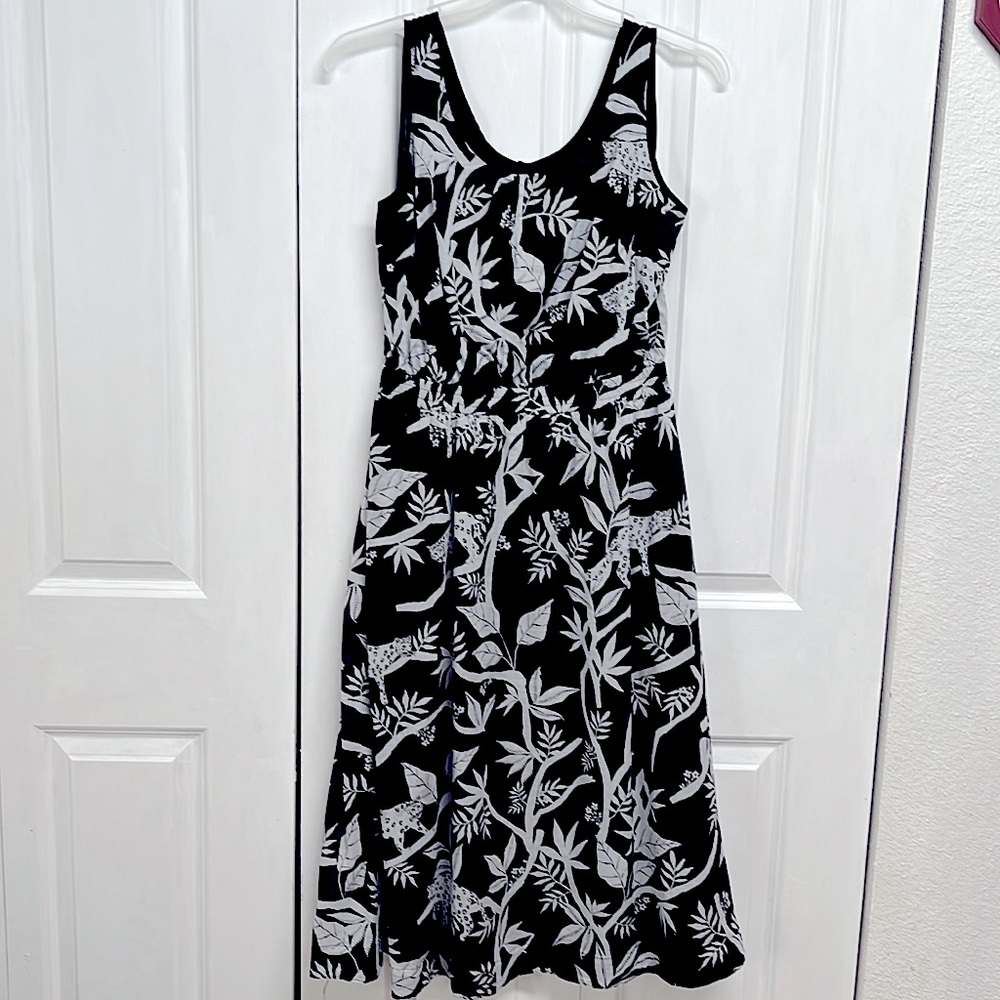 Talbots Black Gray Floral Print Sleeveless Pocket Dress Size 8